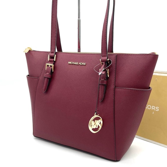 Michael Kors Large Charlotte Tote Bag Dark Cherry - Picture 1 of 8
